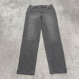 Eileen Fisher Slim Straight Denim Jeans Women XS Gray High Rise Stone Wash 29x29